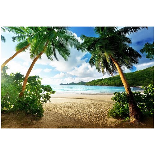 Фотообои Уютная стена Пляж Такамака на Сейшельских островах 410х270 см Виниловые Бесшовные (единым полотном)