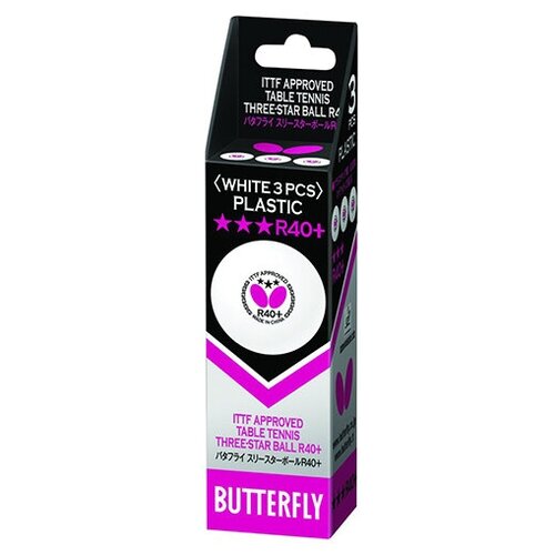 Мячи для настольного тенниса Butterfly 3* R40+ Plastic x3 White