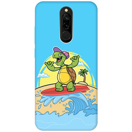 фото Силиконовая чехол-накладка silky touch для xiaomi redmi 8 с принтом "turtle surfer" голубая gosso