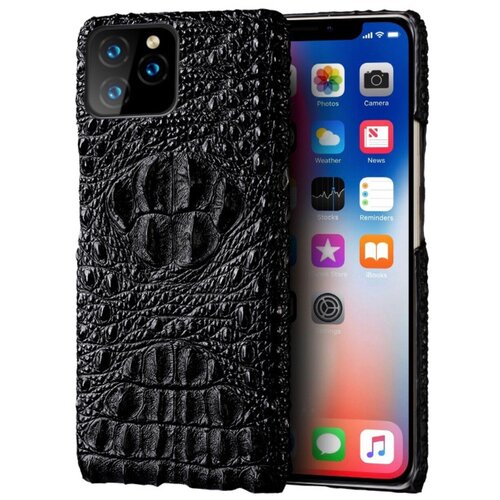 фото Чехол-накладка-бампер mypads premium для iphone 11 (айфон 11) 6.1 из натуральной кожи крокодила с тиснением экзотическая неповторимая фактура ручная работа черный