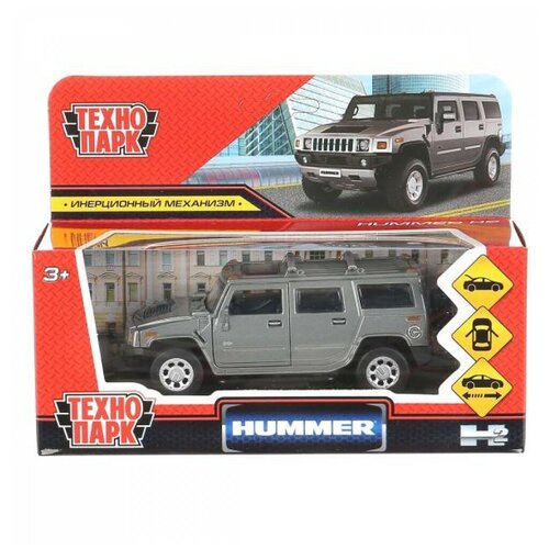 Машинка металлическая Технопарк, HUMMER H2 12см, открывающиеся двери, инерционная, темно-серый