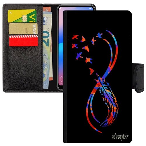 фото Красивый чехол книжка на смартфон // huawei p20 pro // "бесконечность" love перо, utaupia, черный