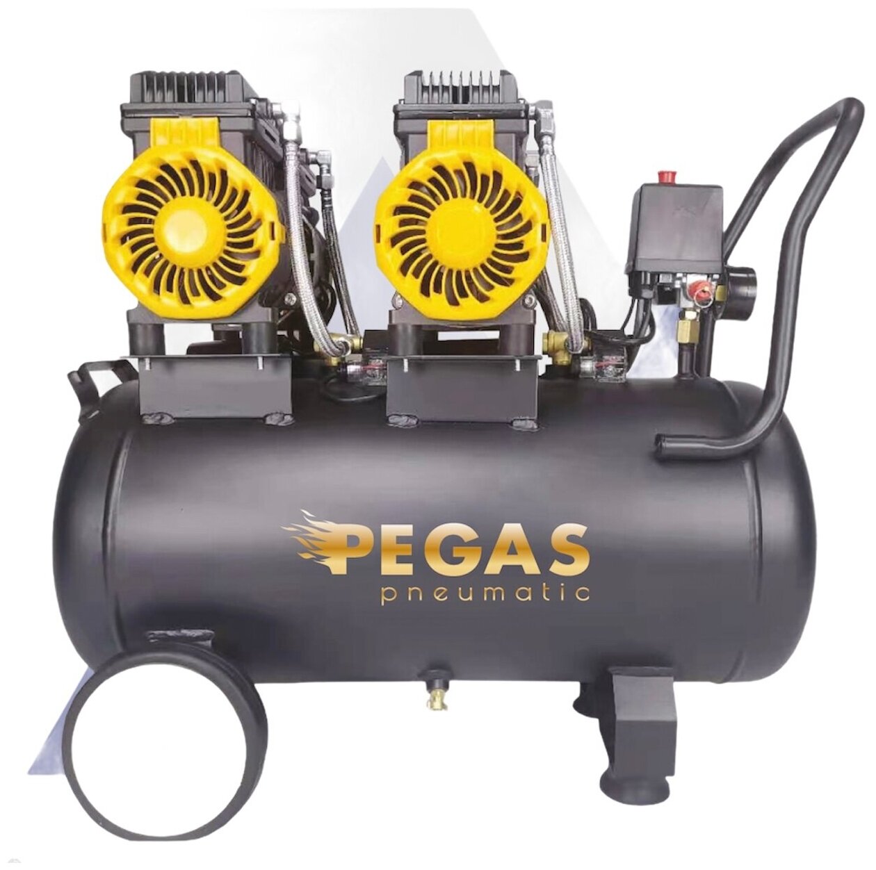 Малошумный безмасляный компрессор Pegas pneumatic PG-2800*2 проф серия 2.8кВт, 365 л/мин,50л 6621