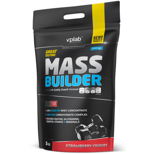 Гейнер vplab Mass Builder, 5000 г, клубничный йогурт