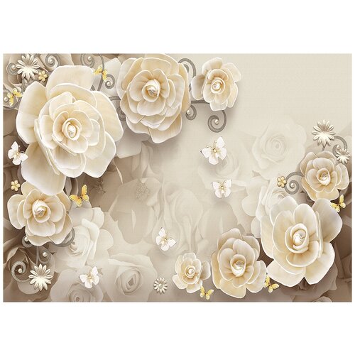 Розы и бабочки - Виниловые фотообои, (211х150 см) девушка и розы виниловые фотообои 211х150 см