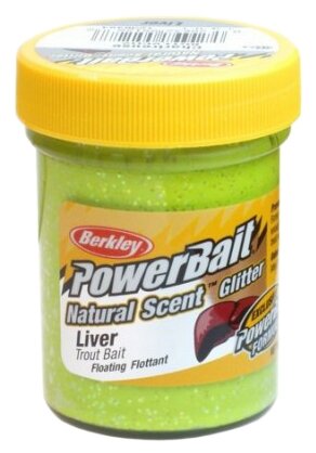 Berkley, Форелевая паста Powerbait Natural Scent Glitter Liver, Chartreuse