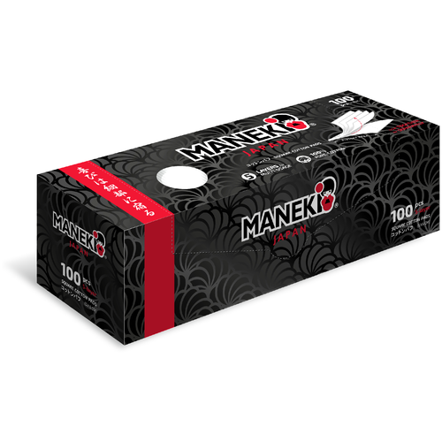 Купить Maneki Подушечки ватные гигиенические BLACK&WHITE 5-слойные прямоугольные с пресс-линией 100 шт, белый, хлопок, Ватные палочки и диски