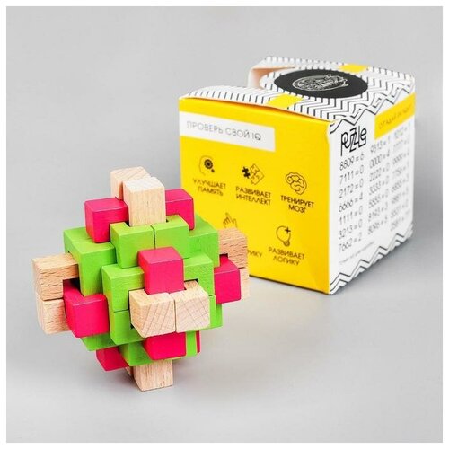 фото Головоломка деревянная сборная разноцветная 7,5х7,5х7,5 см puzzle