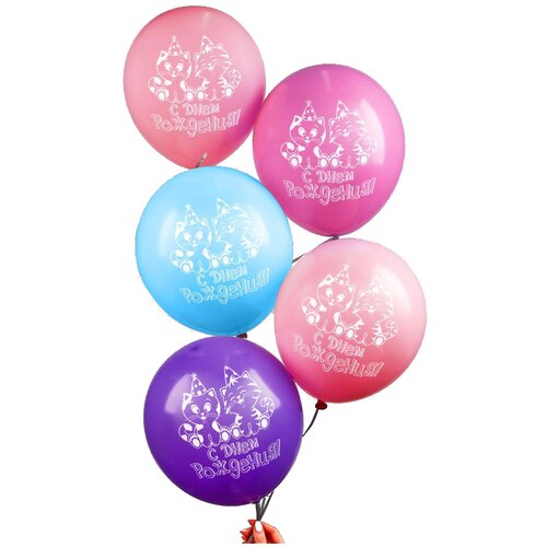 фото Набор воздушных шаров страна карнавалия с днём рождения, коты (100 шт.) розовый/синий