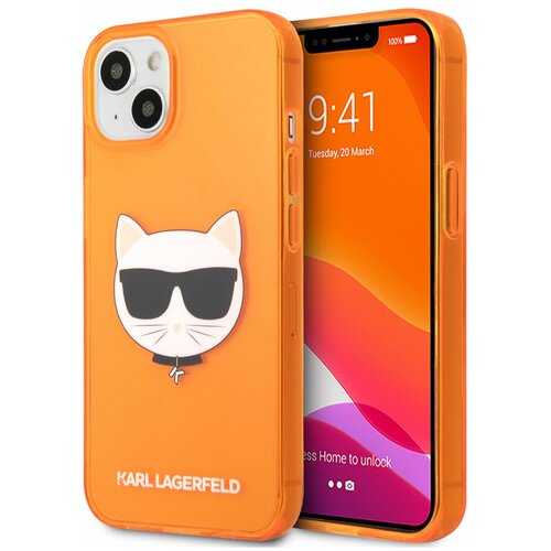 Панель Lagerfeld для iPhone 13 Pro, TPU FLUO Choupette Hard Transp Orange