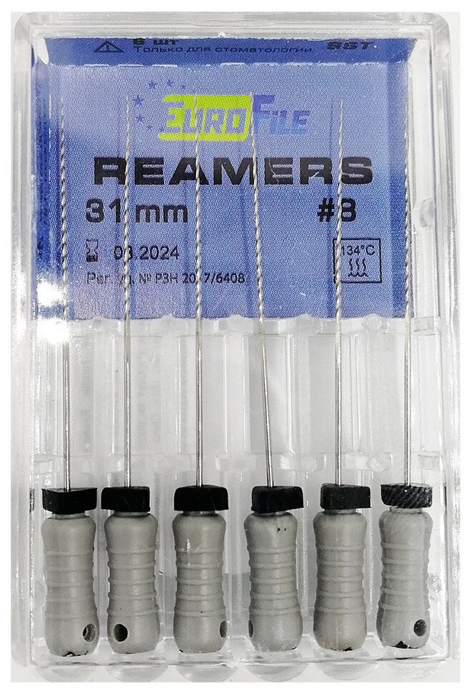 Reamers - стальные ручные дрильборы (каналорасширители), 31 мм, N 08, 6 шт/упак