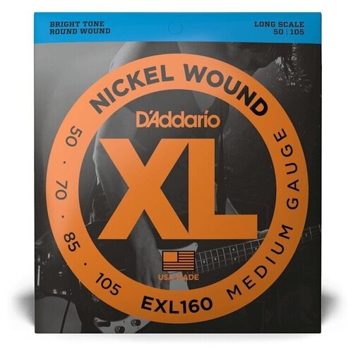 Набор струн D'Addario EXL160, 1 уп. d addario exl160 nickel wound bass medium 50 105 long scale струны для бас гитары 50 105