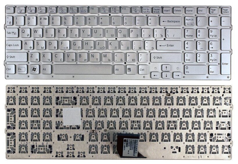 Клавиатура для ноутбука Sony Vaio 9ZN6CBF101 серебристая без рамки 1020₽