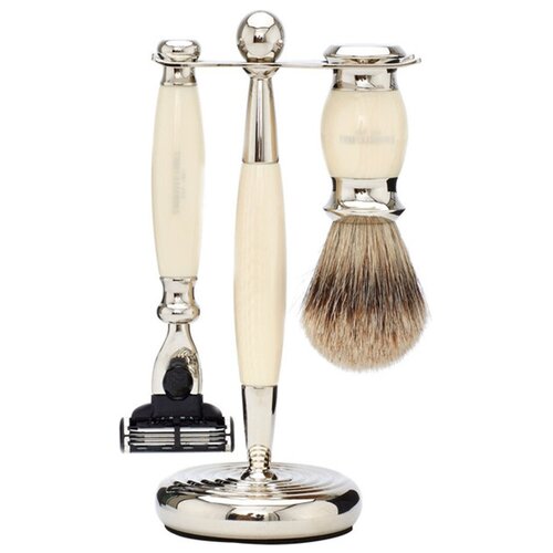 фото Truefitt & hill набор edwardian faux ivory: badger brush mach iii razor stand (кисть для бритья + станок mach iii + подставка) слоновая кость