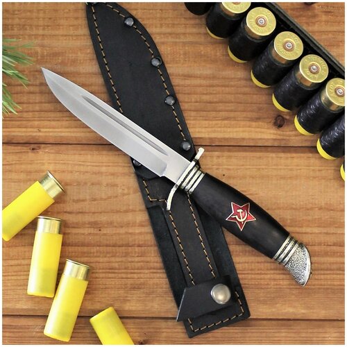 фото Нож финка нквд кованая сталь d2 твердость 61-62 hrc, граб с тыльником нквд, со звездой, ручной работы, кованый ворсма