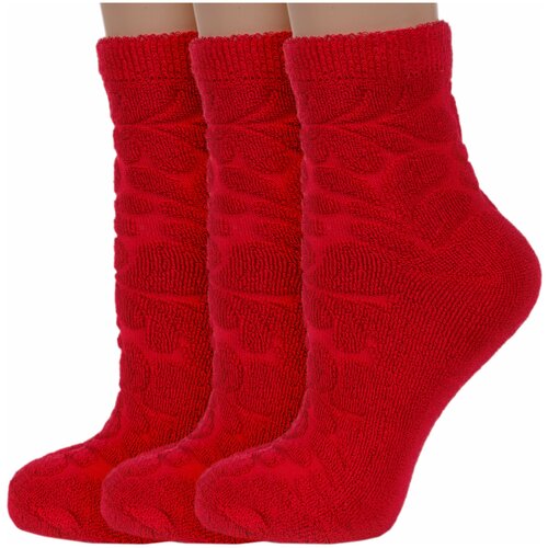 фото Комплект из 3 пар детских махровых носков rusocks (орудьевский трикотаж) красные, размер 20-22