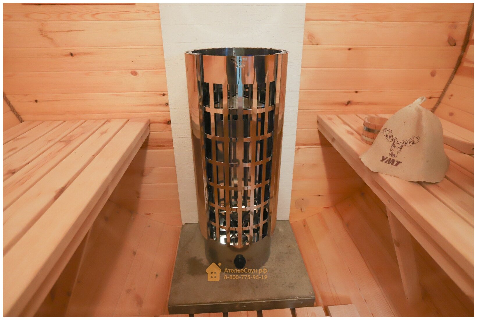Электрокаменка УМТ Сфера ЭКМ 9 кВт (380/220 В, встроенный пульт, нержавеющая сталь)