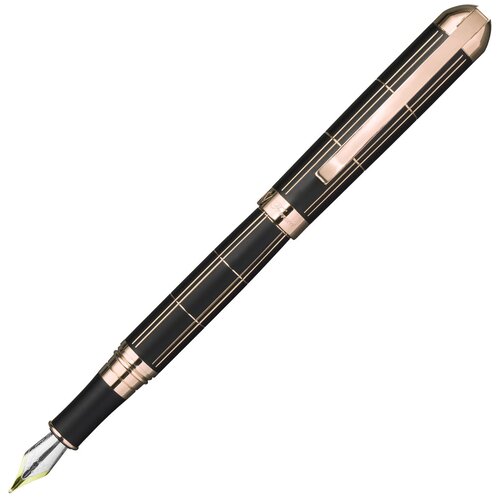 Ручка перьевая FLAVIO FERRUCC Ricco, матовый черный лак с гравировкой, позолоченные детали, синие чернила