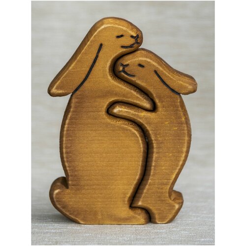 Семейный оберег на рождение ребенка Зайчиха с зайчонком 16см/кедр/резьба по дереву