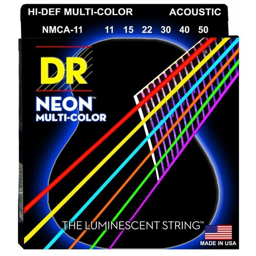 DR NMCA-11 HI-DEF NEON™ струны для акустической гитары, с люминесцентным покрытием, разноцветные 11 - 50