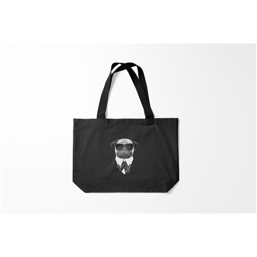 фото Сумка-шоппер / 46х35 см / популярные иллюстрации / голова животного мопс в черном burnettie