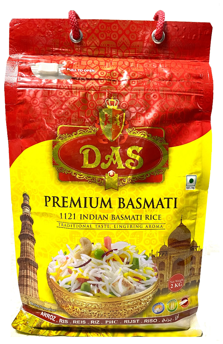 Рис индийский басмати DAS PREMIUM NEW длиннозерный пропаренный для плова 2 кг упаковка зип-пакет - фотография № 1