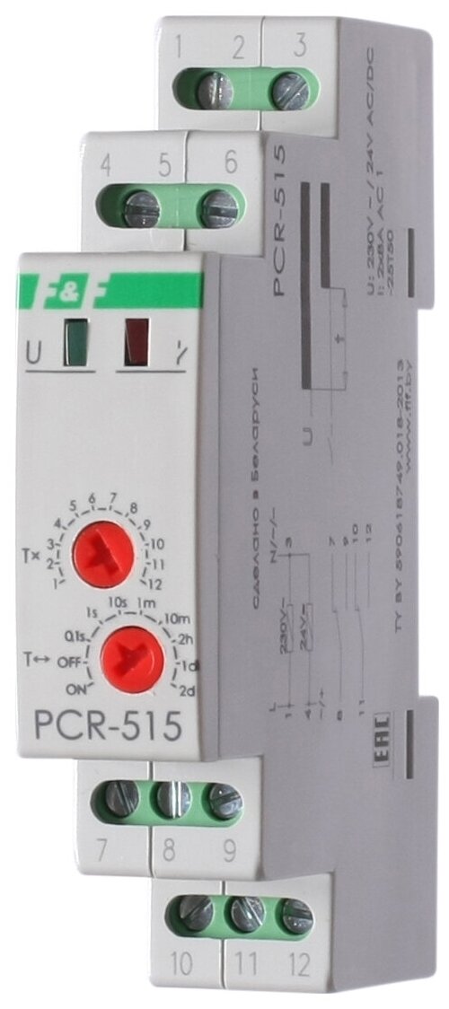 Реле времени PCR-515 (задержка вкл. 230В 2х8А 2перекл. IP20 монтаж на DIN-рейке) F&F EA02.001.006 ( 1шт. )