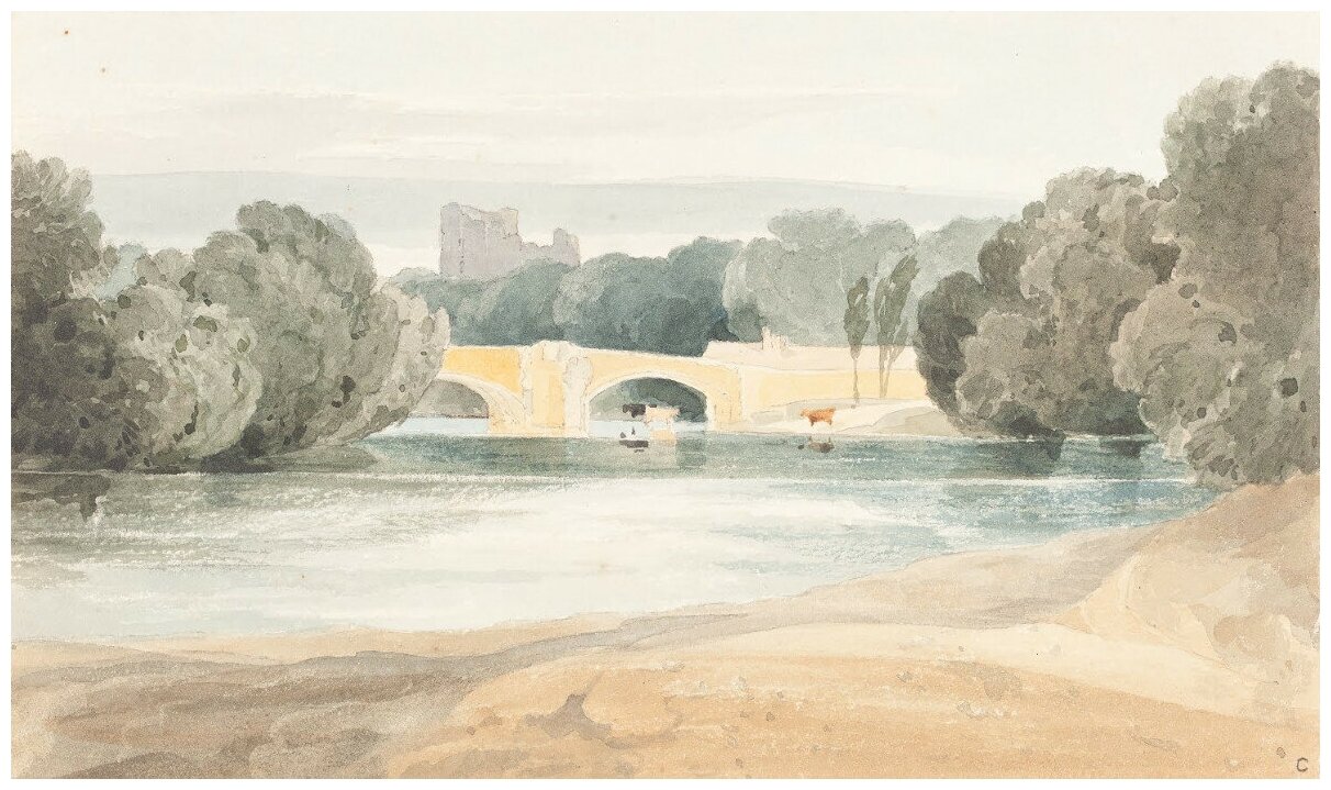 Репродукция на холсте Река с мостом и дальним замком Котман Джон Селл 51см. x 30см.