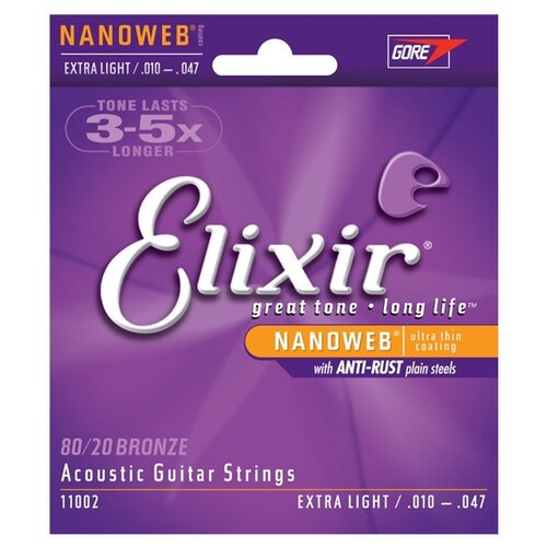 Струны для акустической гитары Elixir Nanoweb 11002 Extra Light (6 шт) струны для 12 струнной акустической гитары elixir 11152 nanoweb 10 47