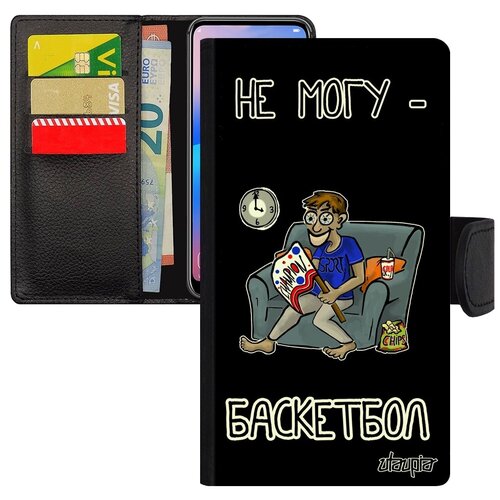 фото Яркий чехол книжка для телефона // xiaomi redmi note 6 pro // "не могу - смотрю баскетбол!" комикс принт, utaupia, черный