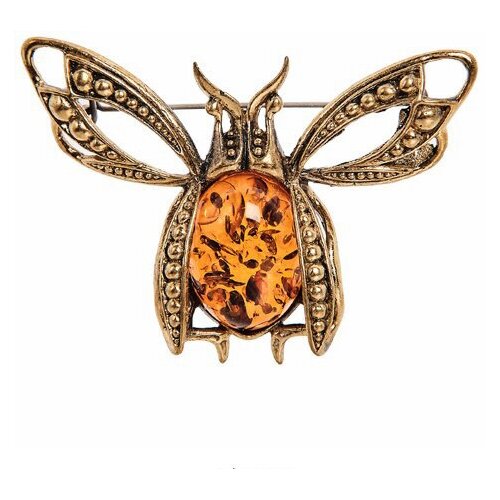 Брошь Жук Майский (латунь, янтарь) AM-2329 113-708735