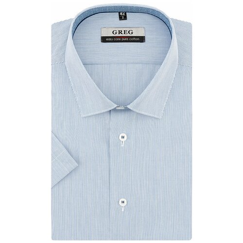 фото Рубашка мужская короткий рукав greg 121/201/0716/zv/1p, приталенный силуэт / slim fit, цвет голубой, рост 174-184, размер ворота 42
