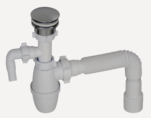 Изображение товара Сифон для раковины с отводом для стиральной машины и универсальный донный клапан хром КН096