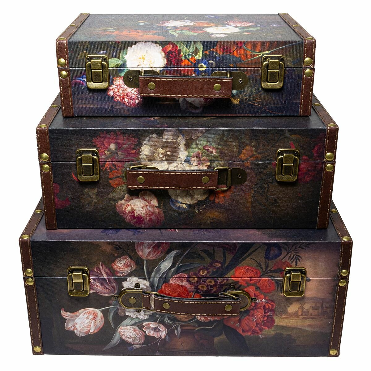 Набор из трех декоративных чемоданов Grand forest для хранения Цветы