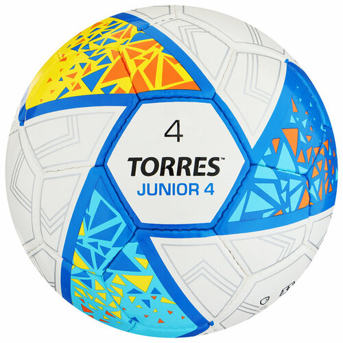Мяч футбольный TORRES Junior-4 F323804, PU, ручная сшивка, 32 панели, р. 4 мяч футбольный torres match арт f320025 р 5 32 панел pu 4 под слоя руч сшив бело серебр голуб