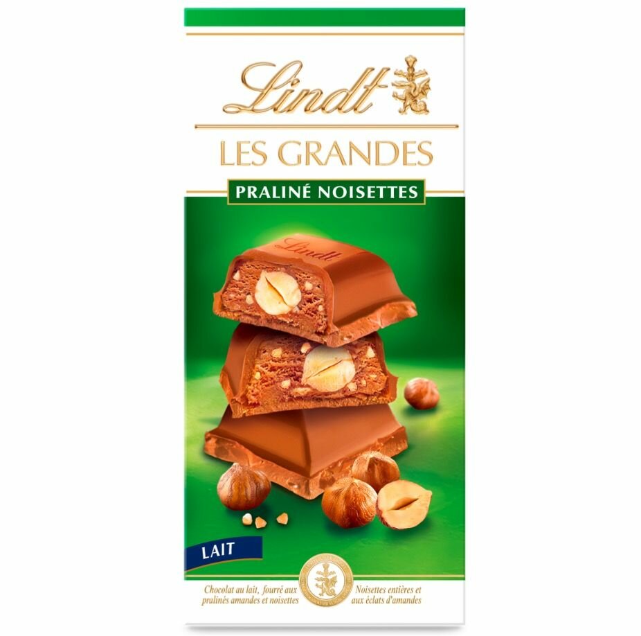 Шоколад Lindt LES GRANDES пралине молочный шоколад с фундуком 225г (Франция)