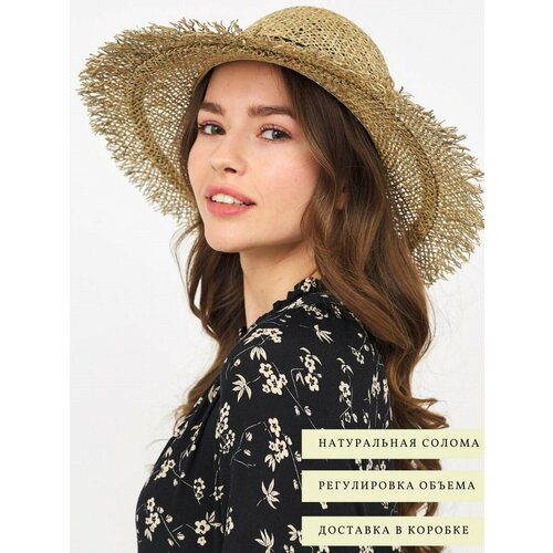 Шляпа , размер 56-62, бежевый, черный новое поступление шляпа с кошачьими ушками 2022 модная новая летняя стильная женская соломенная шляпа однотонная пляжная милая шляпа от со
