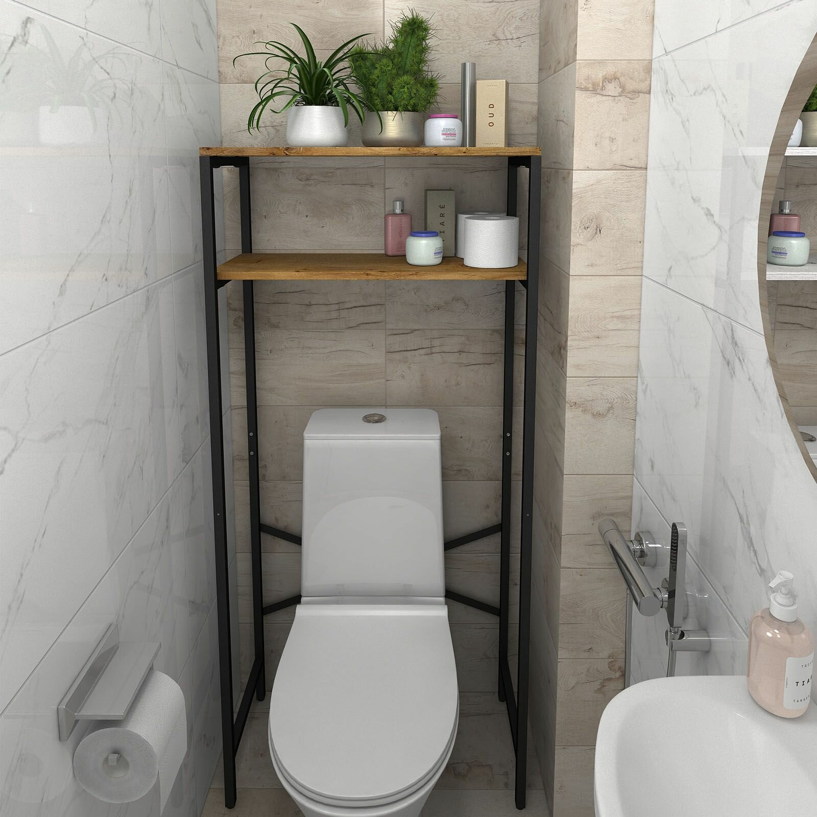 Стеллаж SLIM loft, коричневый, для ванной комнаты, под стиральную машинку, этажерка в ванную, 145х66х30 см, гростат — фото 1