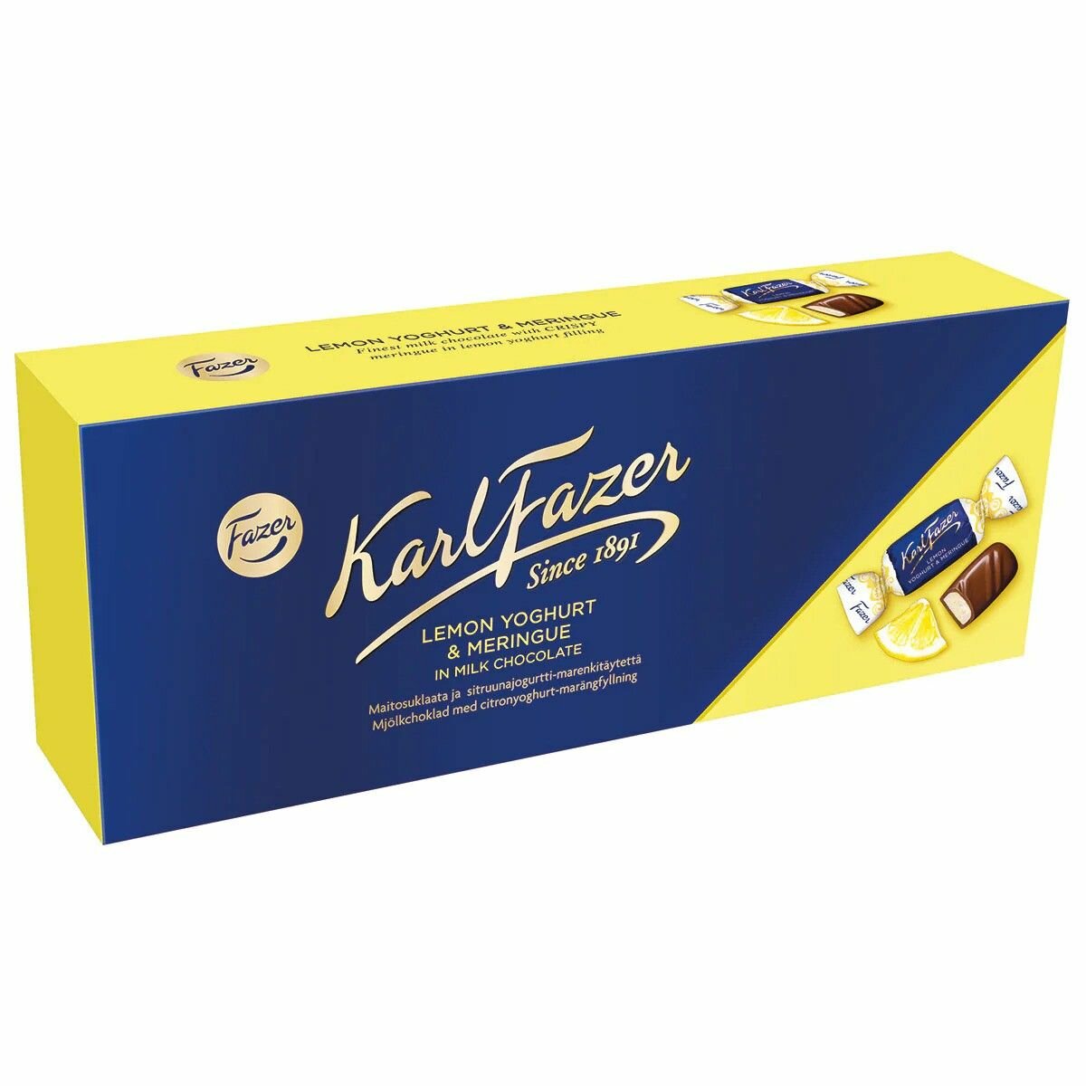 Шоколадные конфеты Karl Fazer молочный шоколад с лимонно-йогуртовой начинкой безе 270 г (из Финляндии)