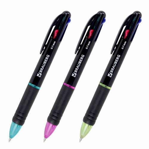 Ручка многоцветная шариковая автоматическая MULTICOLOR 4 цвета, 0,7 мм, корпус ассорти, BRAUBERG, 143936 упаковка 12 шт.