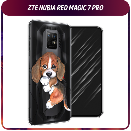 Силиконовый чехол на ZTE Nubia Red Magic 7 Pro / ЗТЕ Нубиа Ред Меджик 7 Про Бигль в ладошках, прозрачный силиконовый чехол на zte nubia red magic 7 pro зте нубиа ред меджик 7 про прозрачный