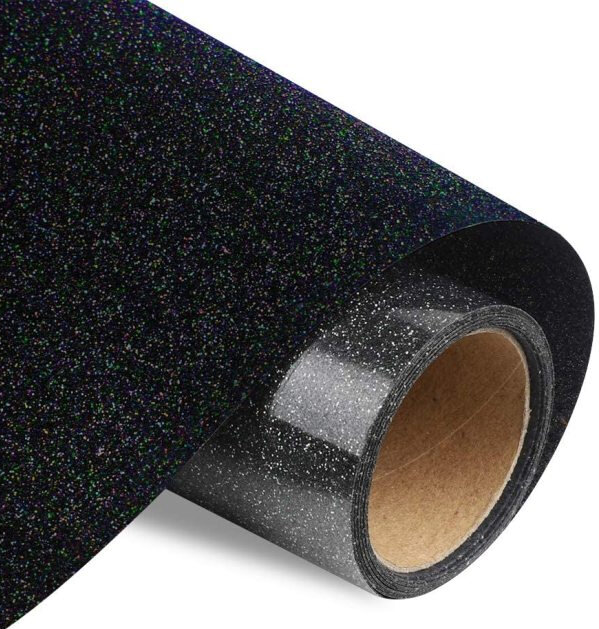 Термотрансферная плёнка глиттер цвет Черный с фактурным эффектом металлических искрящихся блесток размер 25х50см продается в рулоне