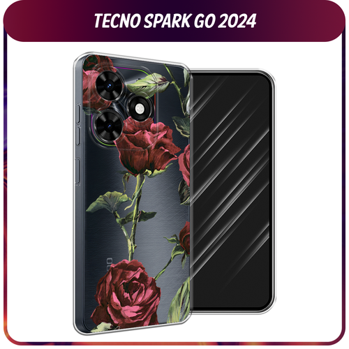 Силиконовый чехол на Tecno Spark Go 2024/Spark 20C / Текно Спарк Го 2024/Спарк 20C Бордовые розы фон, прозрачный силиконовый чехол на tecno spark go 2024 spark 20c текно спарк го 2024 спарк 20c зеленый карбон