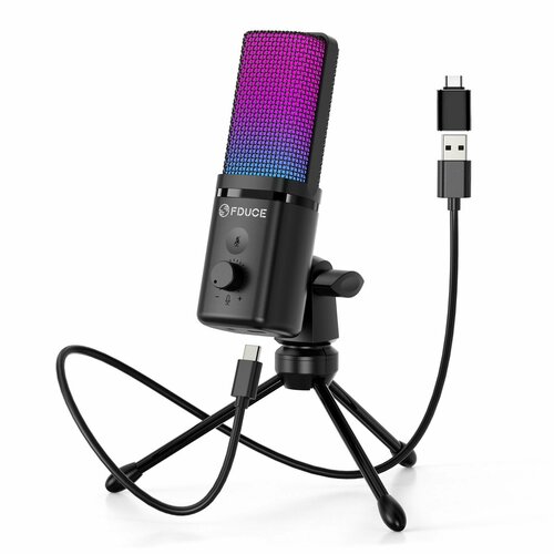 Конденсаторный RGB USB-микрофон FDUCE M160, Игровой микрофон для стриминга, подкастов, записи, для Twitch конденсаторный микрофон usb rgb
