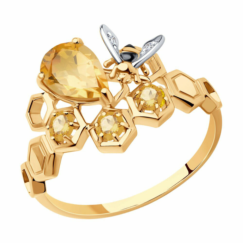 Кольцо Diamant online, золото, 585 проба, фианит, цитрин