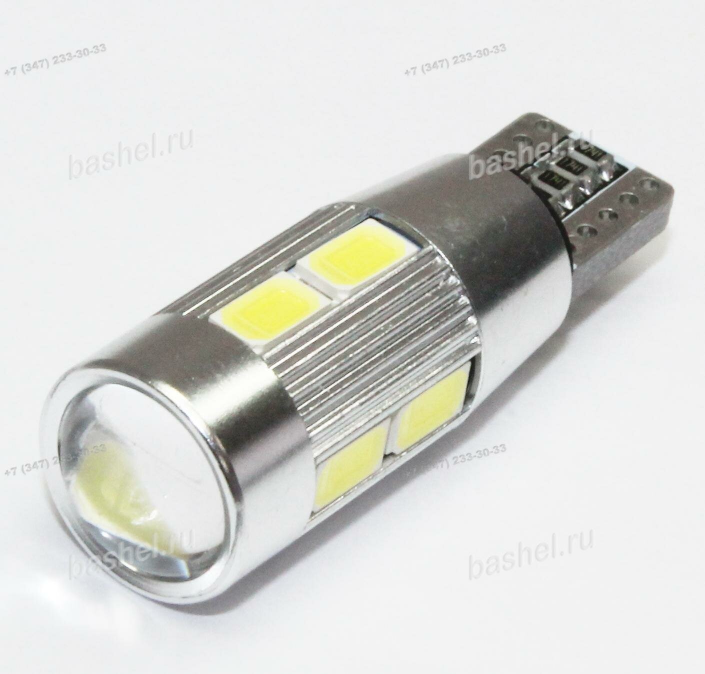 12V T10 бесцок. 10 диодов SMD белая (5630) Canbus (обманка) с линзой (W5W) Lumen, Автолампа светодиодная