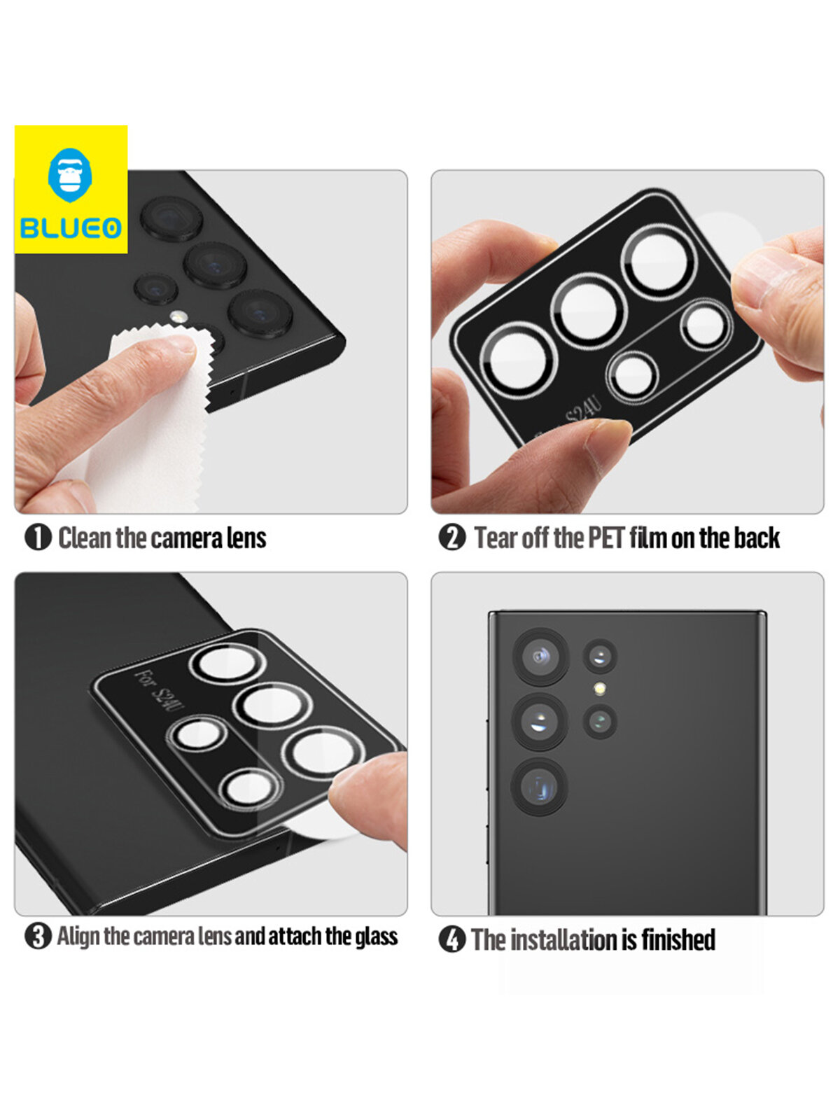 BlueO стекло для Galaxy S24 Ultra, Camera lens Armor metal 5 шт. Black — фото 1