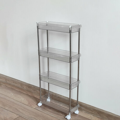Этажерка метал/пластик 4-х ярусная 38,5*13,5*86 см на колесах прозрачный Baizheng