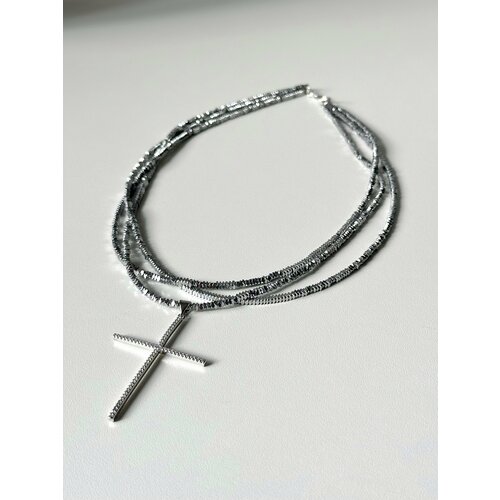 Чокер, гематит, кристалл, серебристый