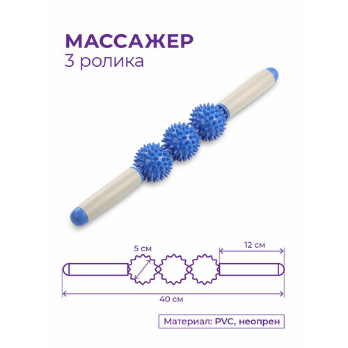 Роликовый ручной массажер для телаРолик антицеллюлитный INDIGO 3 ролика Синий 40x55x55см 701₽